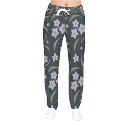 Folk Flowers Pattern Floral Surface Design Women Velvet Drawstring Pants by Eskimos