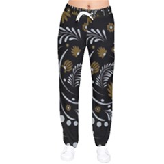 Folk Flowers Pattern Women Velvet Drawstring Pants by Eskimos