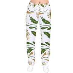 Folk Flowers Pattern Floral Surface Design Women Velvet Drawstring Pants by Eskimos