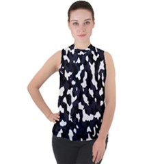 Camouflage Bleu Mock Neck Chiffon Sleeveless Top