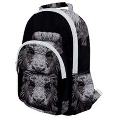 Creepy Lion Head Sculpture Artwork 2 Rounded Multi Pocket Backpack by dflcprintsclothing