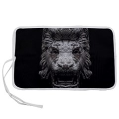 Creepy Lion Head Sculpture Artwork 2 Pen Storage Case (l) by dflcprintsclothing