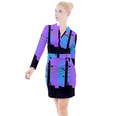 Vaporwave Wires And Transformer Button Long Sleeve Dress by WetdryvacsLair