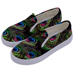 Peacock-feathers-plumage-pattern Kids  Canvas Slip Ons by Sapixe