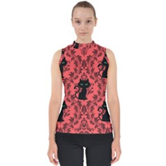 Cat Pattern Mock Neck Shell Top