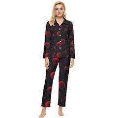 Red Drops On Black Womens  Long Sleeve Pocket Pajamas Set by SychEva