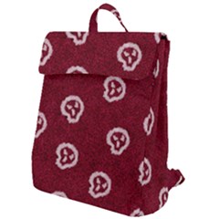 White Skulls On Red Shiny Background Flap Top Backpack