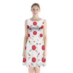 Slices Of Red And Juicy Watermelon Sleeveless Waist Tie Chiffon Dress by SychEva