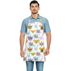 Funny Animal Faces With Glasses On A White Background Kitchen Apron by SychEva