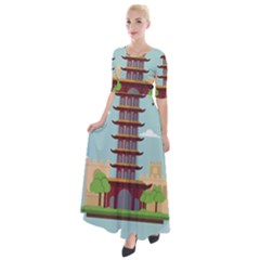 China-landmark-landscape-chinese Half Sleeves Maxi Dress