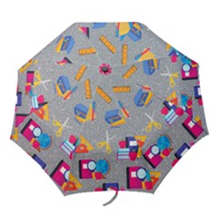 80s And 90s School Pattern Folding Umbrellas by NerdySparkleGoth