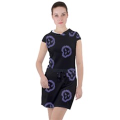 Purple Skulls On Dark Background Drawstring Hooded Dress by SychEva