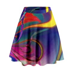 Colorful Rainbow Modern Paint Pattern 13 High Waist Skirt by DinkovaArt