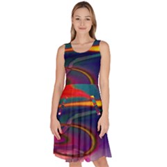 Colorful Rainbow Modern Paint Pattern 13 Knee Length Skater Dress With Pockets by DinkovaArt