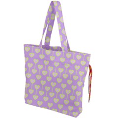 Yellow Hearts On A Light Purple Background Drawstring Tote Bag by SychEva