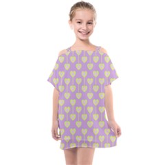 Yellow Hearts On A Light Purple Background Kids  One Piece Chiffon Dress by SychEva