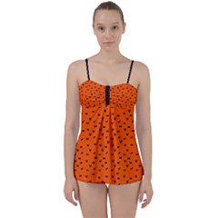 Halloween, Black Bats Pattern On Orange Babydoll Tankini Set by Casemiro