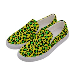 Yellow And Green, Neon Leopard Spots Pattern Women s Canvas Slip Ons by Casemiro