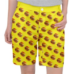 Vector Burgers, Fast Food Sandwitch Pattern At Yellow Pocket Shorts by Casemiro