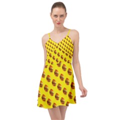 Vector Burgers, Fast Food Sandwitch Pattern At Yellow Summer Time Chiffon Dress by Casemiro