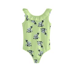 Black And White Vector Flowers At Canary Yellow Kids  Frill Swimsuit