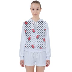 Red Vector Roses And Black Polka Dots Pattern Women s Tie Up Sweat