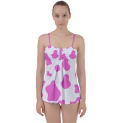 Pink Cow Spots, Large Version, Animal Fur Print In Pastel Colors Babydoll Tankini Set by Casemiro