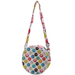 Delicious Multicolored Donuts On White Background Crossbody Circle Bag