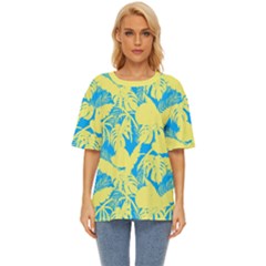 Yellow And Blue Leafs Silhouette At Sky Blue Oversized Basic Tee