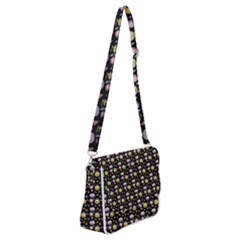 Shiny Pumpkins On Black Background Shoulder Bag With Back Zipper by SychEva