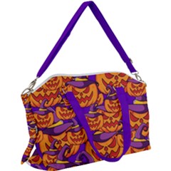 Purple And Orange Pumpkins, Crazy Halloween Pattern, Jack O  Lantern Canvas Crossbody Bag by Casemiro