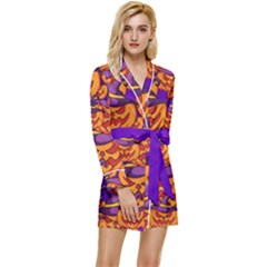 Purple And Orange Pumpkins, Crazy Halloween Pattern, Jack O  Lantern Long Sleeve Satin Robe by Casemiro