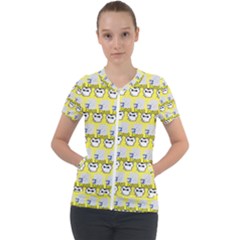 Cartoon Pattern Short Sleeve Zip Up Jacket by Sparkle