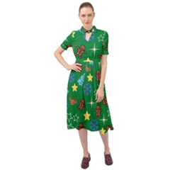 Gingy Green Keyhole Neckline Chiffon Dress