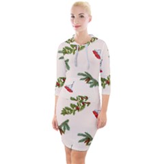 Rowan Branches And Spruce Branches Quarter Sleeve Hood Bodycon Dress by SychEva