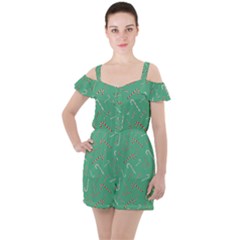 Sweet Christmas Candy Ruffle Cut Out Chiffon Playsuit