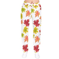 Bright Autumn Leaves Women Velvet Drawstring Pants by SychEva