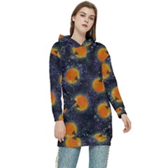 Space Pumpkins Women s Long Oversized Pullover Hoodie by SychEva