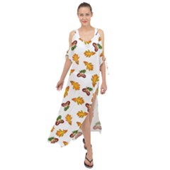 Oak Leaves And Acorns Maxi Chiffon Cover Up Dress by SychEva