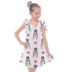 Little Husky With Hearts Kids  Tie Up Tunic Dress by SychEva