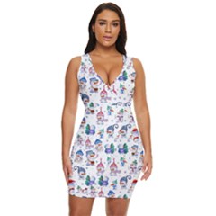 Cute Snowmen Celebrate New Year Draped Bodycon Dress by SychEva