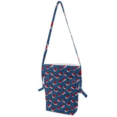 Blue Christmas Hats Folding Shoulder Bag by SychEva