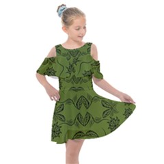 Floral Folk Damask Pattern Fantasy Flowers Floral Geometric Fantasy Kids  Shoulder Cutout Chiffon Dress