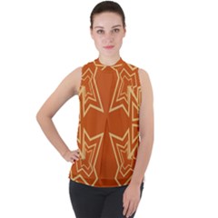 Abstract Pattern Geometric Backgrounds   Mock Neck Chiffon Sleeveless Top