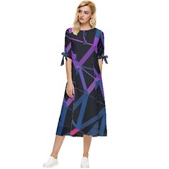 3d Lovely Geo Lines  V Bow Sleeve Chiffon Midi Dress by Uniqued