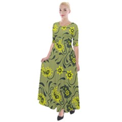 Floral Pattern Paisley Style Paisley Print   Half Sleeves Maxi Dress