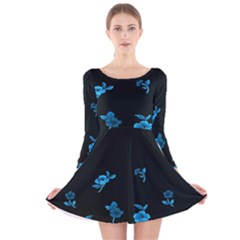 Flowers Pattern Long Sleeve Velvet Skater Dress by Sparkle