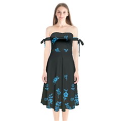 Flowers Pattern Shoulder Tie Bardot Midi Dress by Sparkle