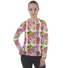 Flowers Pattern Women s Long Sleeve Raglan Tee