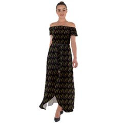 Fern Pattern 2 Black Off Shoulder Open Front Chiffon Dress by violetheavensky